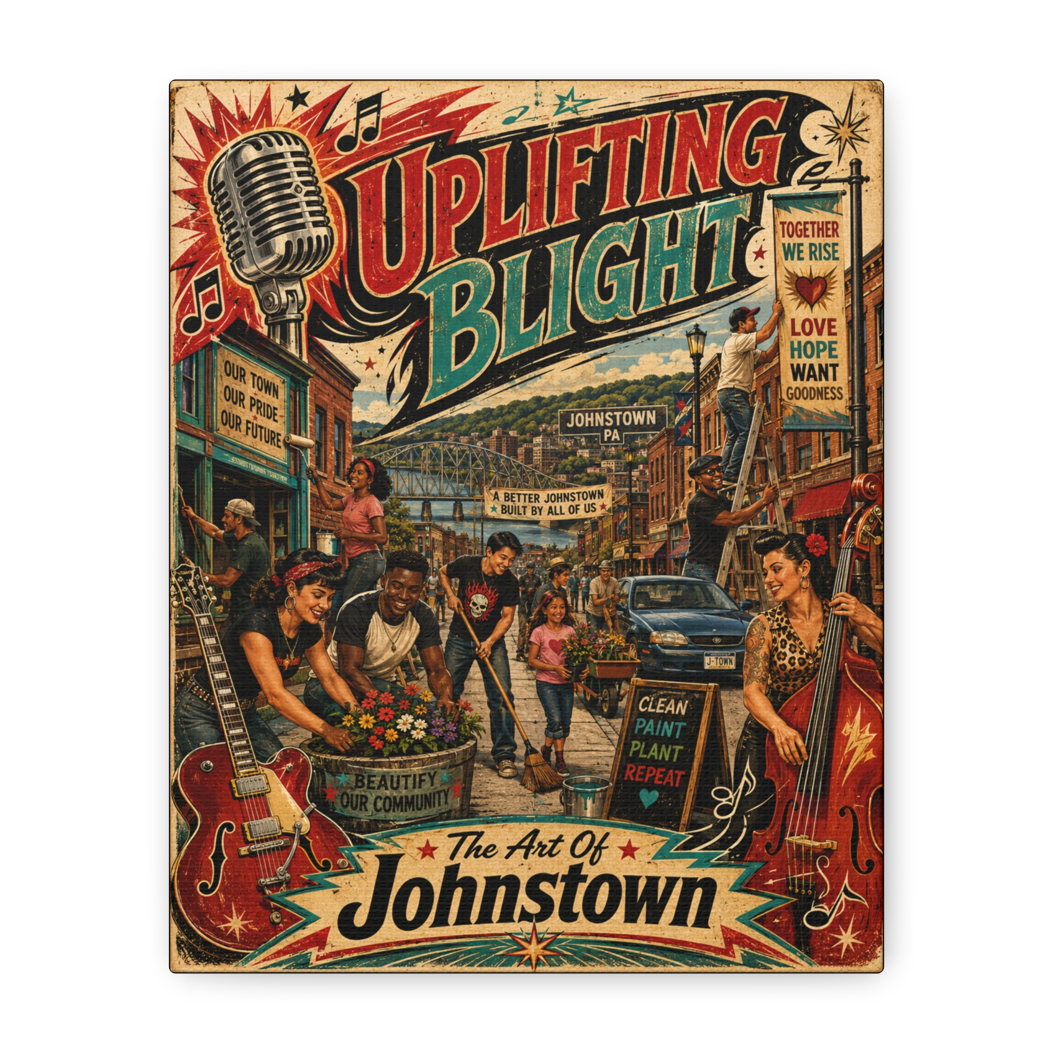 Uplifting Blight ~ The Art Of Johnstown - OUR TOWN OUR PRIDE OUR FUTURE ~ Stretched Canvas