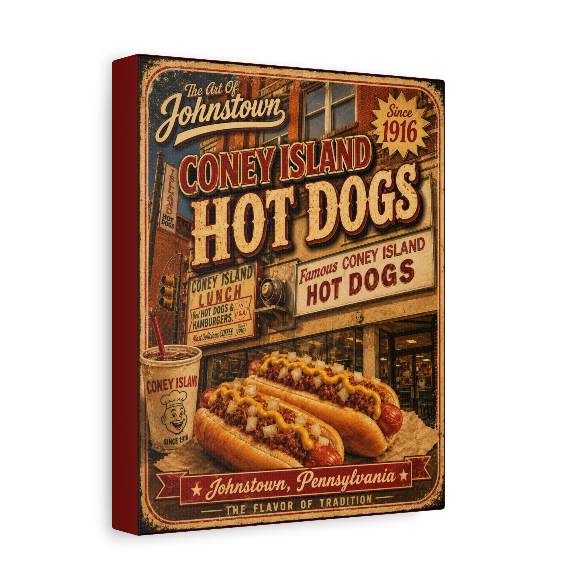 Coney Island Hot Dogs ~ The Art Of Johnstown - The Flavor of Tradition ~ Stretched Canvas