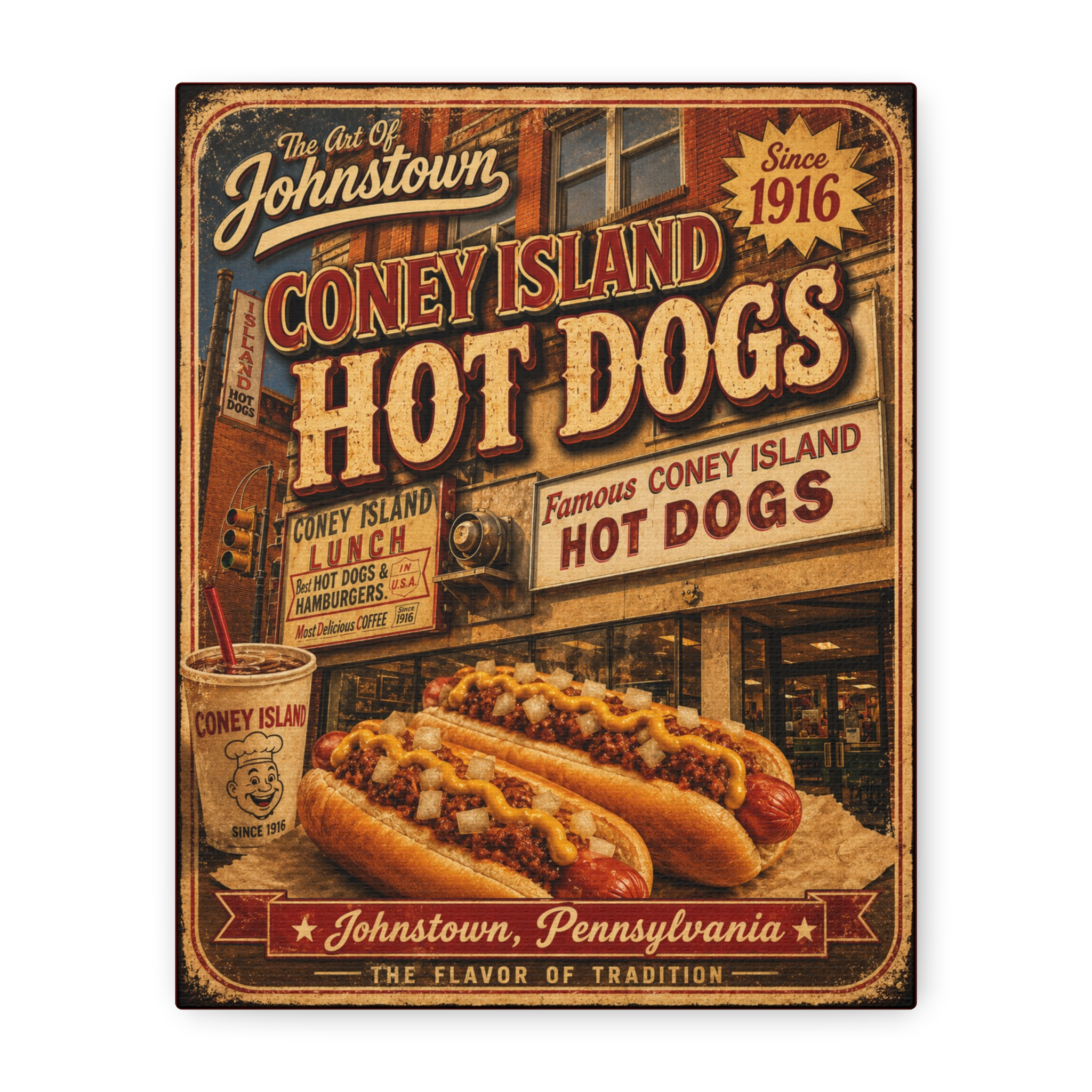 Coney Island Hot Dogs ~ The Art Of Johnstown - The Flavor of Tradition ~ Stretched Canvas - Image 2